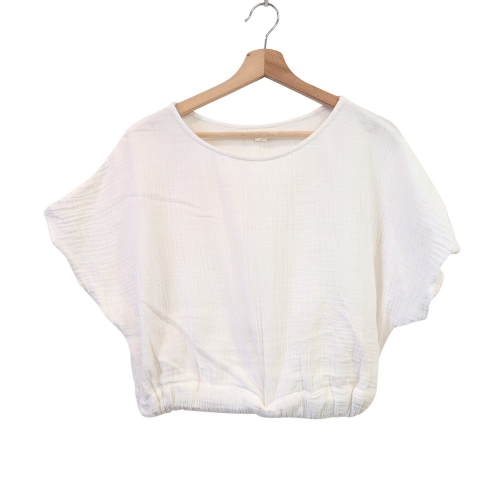 Basin + Range Womens White Cotton Crop Top Dolman Small Minimalist Coastal Crisp